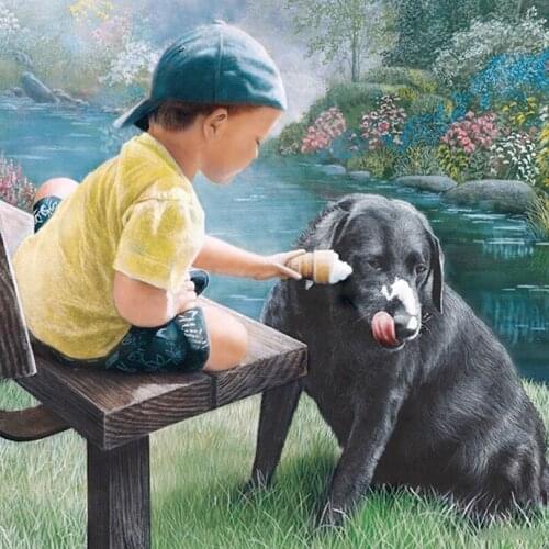 Diy 3d diamond painting picture of rhinestones canvas paint Young boy and dog diamond mosaic embroidery animals picture AS162