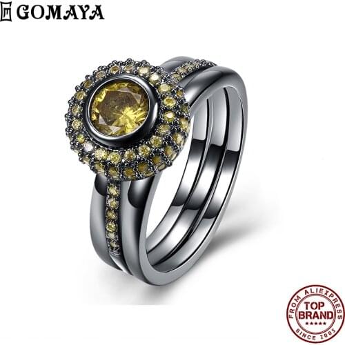 GOMAYA Pave Yellow Zirconia Rings For Women Personality Creativity Three Layer Ring Birthday Gift To Girlfriend Fashion Jewelry