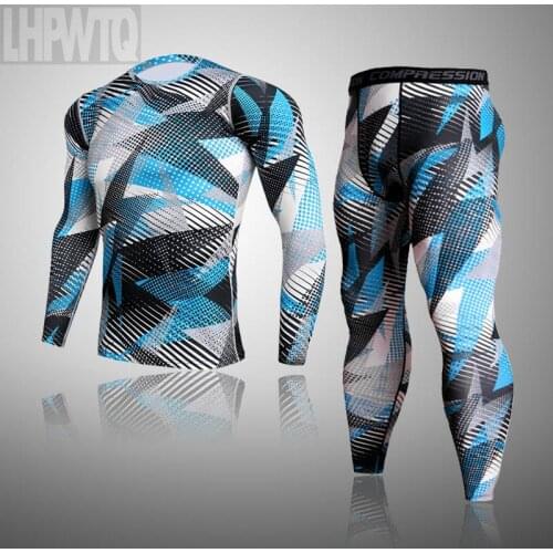 2 piece set Camouflage Thermal Underwear Men Compression set MMA Running T-shirt Mens Tight Pants Fitness Clothes Sport Suit