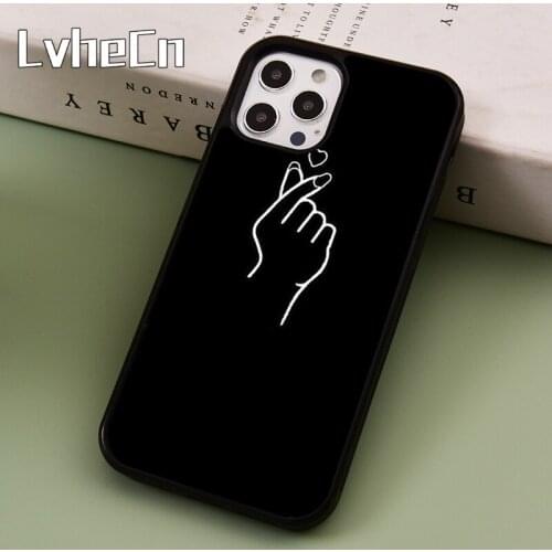 LvheCn Korean Finger Heart Love Phone Case Cover For iPhone 5 SE 2020 6s 7 8 Plus 11 12 Pro X XR XS Max Samsung S8 S9 S10 coque