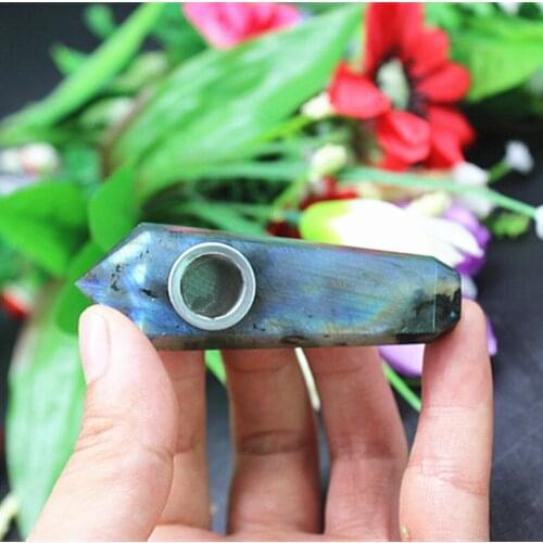 36grams Drop shipping natural labradorite stones crystals smoking pipe quartz crystal wand tube healing Christmas gift