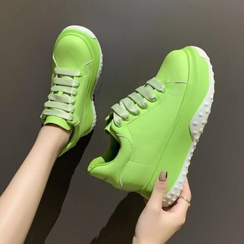 Sneakers Women Vulcanized Shoes Fashion Candy Green Colors Breathable Platform Sneaker Women Internal Increase Shoes Size 35-39