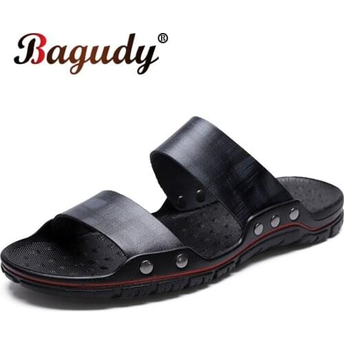 Lightweight Summer Mens Beach Leather Slippers Big Size Home Soft Flat Slippers Breathable Casual Shoes Men Slippers Sandals