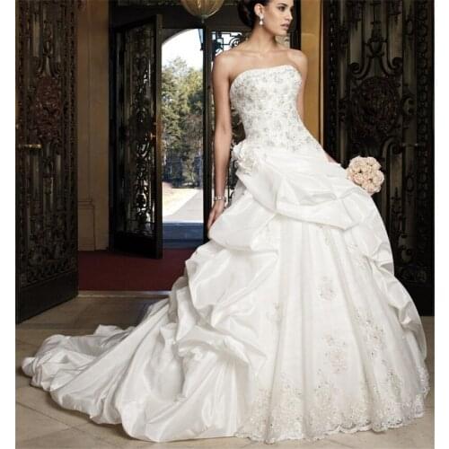 Best Seller Ball Gown Strapless Backless Taffeta Applique Pink Wedding Dress 2016