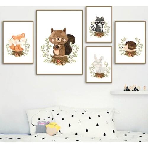 Fox Rabbit Bear Raccoon Hedgehog Squirrel Nursery Wall Art Canvas Painting Posters And Prints Wall Pictures Baby Kids Room Decor