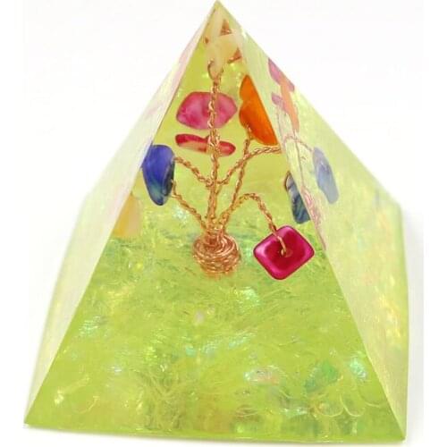 Copper Wire Wrap Tree of Life Many Colors Shell and Resin Pyramid Pendant Orgone Energy Metaphysical Jewelry