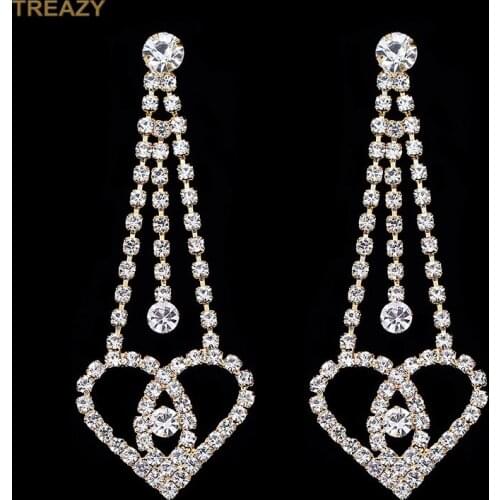 Fashion Gold Color Crystal Dangle Earrings for Women 2018 New Tassel Heart Shape Long Earrings Bridal Brincos Wedding Jewelry