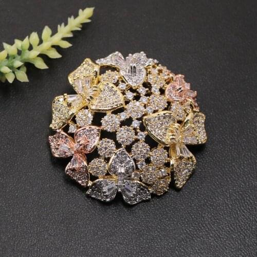 Vanifin Fashion Jewelry Delicate Butterfly Flower Round Brooch Pendant Dual Use for Wedding Micro Pave Luxury Popular Gift