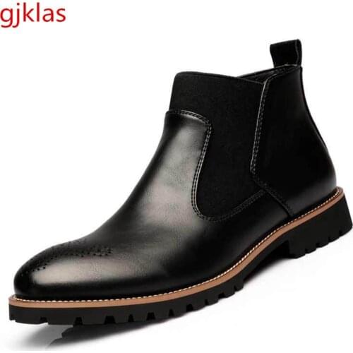 Brogue High Top Men Plus Size 46 Ankle Boots Leather Man Shoes High Quality Brown Black Shoes Mens Leather Boots Casual Classic