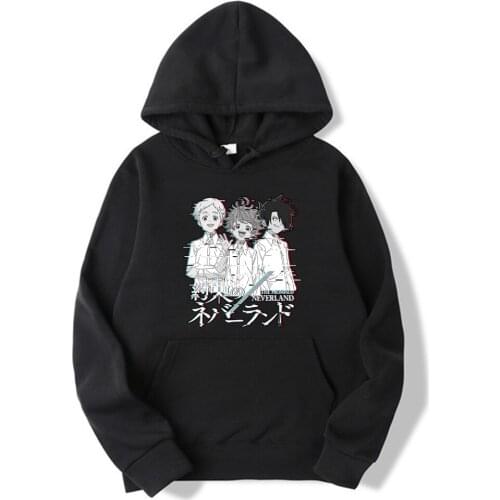 Anime The Promised Neverland Hoodies Sweatshirt Emma Ray and Norman Pullovers Casaul Tops Men