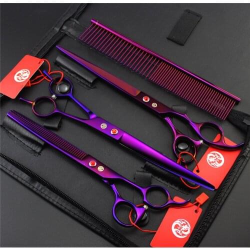 8.0 inch Professional Pet Dog Grooming Scissors Straight & Curved & Thinning Scissors Set Cat Dog Shears Fur Clippers