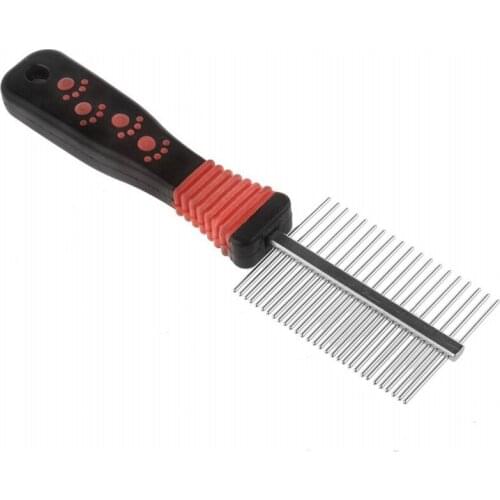 Dog Cat Pet Metal Handle Double Side Teeth Brush Grooming Comb Rake Tool Red&Black