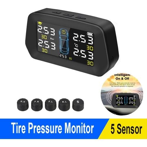 Car TPMS Solar Tire Pressure Monitoring Alarm Sensor Solar Power Digital LCD Display Auto Security Alarm Systems Kit For Cars