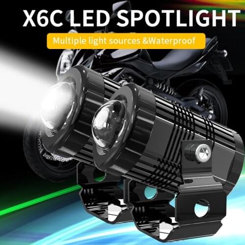 Universal Car Motorcycle LED Projector Lens Work Spotlights White Yellow Dual Colors High Low Beam High Power Mini Size External