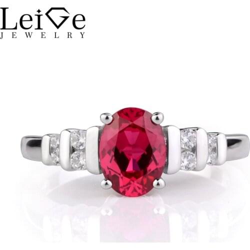 Leige Jewelry Red Ruby Rings for Women Sterling Silver 925 Fine Jewelry Ruby Engagement Wedding Rings Oval Cut Gemstone