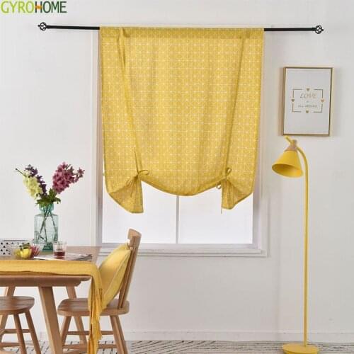 Yellow Geometric Printing Finished Drapes Belt Shade Roman Curtain