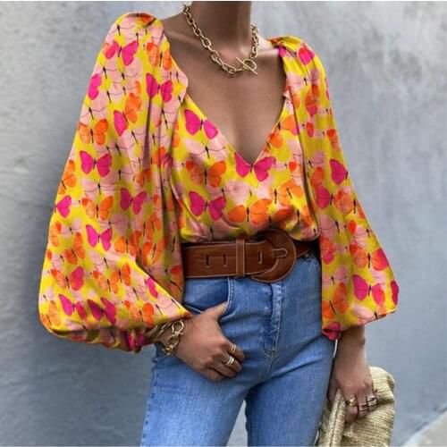 2020 Autumn Leopard Print Blouse Women Lantern Sleeve V Neck Vintage Tops Blouses Long sleeve Casual Loose Shirts Feamle