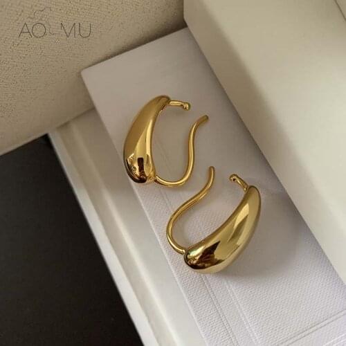 AOMU 2020 New Irregular Distortion Water Drop Glossy Simple Ear Cuff Purpose Clip Earrings Without Piercing for Women Jewelry