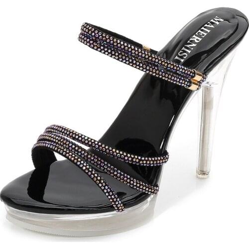 Hot Sale Women High-heeled Rhinestone Womens Shoes High-heeled Sandals Candy Color Beach Sandals Outdoor Banquet Wild Slippers