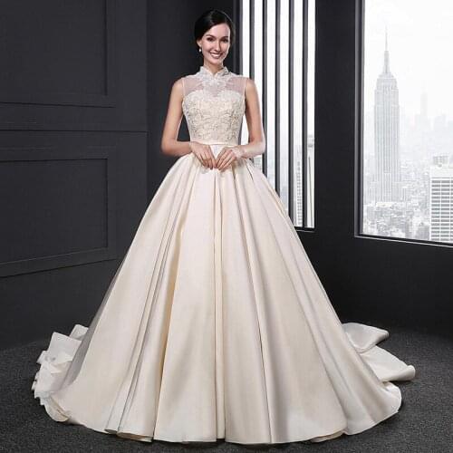 SL-029 wedding dress 2020 champagne satin beaded sequin vintage simples koktajlowe elegante femme celebrity wedding party dress