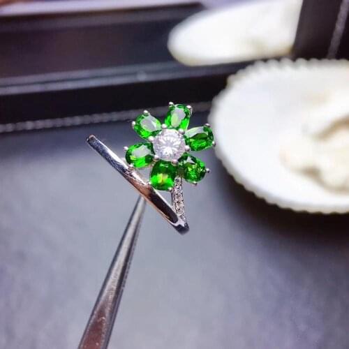 Fashion Lovely Flower Natural green diopside gem Ring S925 Silver Natural Gemstone Ring Women girl party gift fine Jewelry
