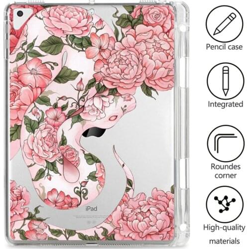Snake Flower for iPad Air 1 2 Case Tablet With Pen Slot Clear Soft Cover Cases iPad 7th Generation Case Pro 11 2020 Mini 5 Funda