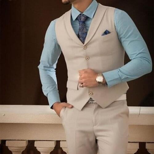 2020 Fashion Champagne Men Suits Slim Fit costume homme 2 Piece Tuxedo Casual Custom Simple Suit Blazer Vestidos (Pants+Vest)