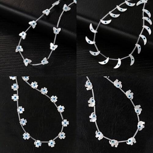 3pc Natural Shell Evil Devil Eye Beads Moon Butterfly Elephant Flower MOP Woman Necklace Earring DIY Making Jewelry Accessories