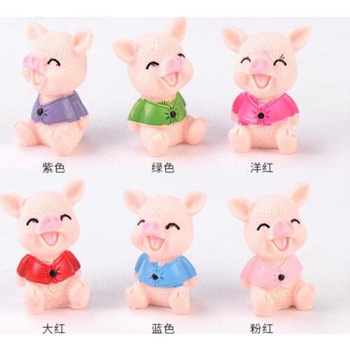50pcs Animal Multicolor Happy Pigs Ornaments Fairy Garden Miniatures Decorations for Terrarium Moss Bonsai Flowerpot Home Craft
