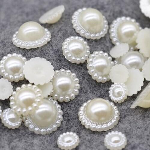 9-18mm Multi Size Ivory Sunflower Shape Craft ABS Resin Flatback Half Round Pearls Flatback Scrapbook Beads Jewlery Craft