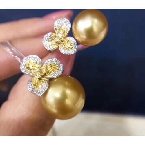 922 Fine Jewelry Pure 925 Sterling Silver Natural Fresh Water9-13mm Gold Pearl Females Jewelry Sets for Women FIne Jewelry Sets