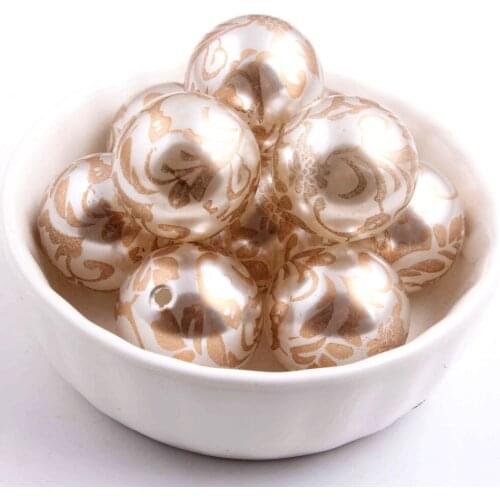 Free shipping 100pcs/lot 20mm chunky white Imitation pearl print gold flower Beads for Chunky Necklace Jewelry