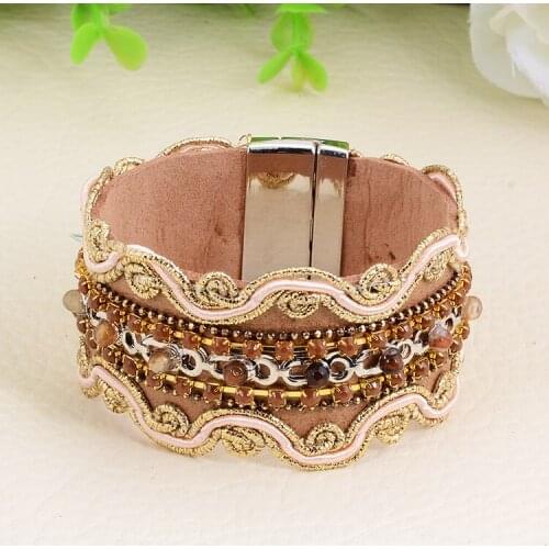 Handmade Magnetic Unique Designed Brazilian Style Leather Wrap Bracelet Natural Stone Wrapped Charm Bracelet B1528
