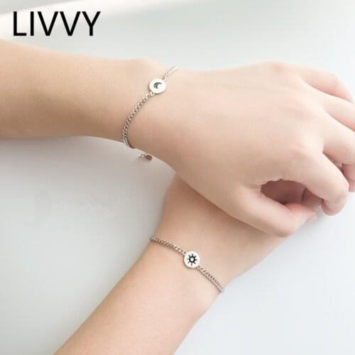 LIVVY Silver Color Sun Moon Bracelets For Men and Women Simple Temperament Fashion Romantic Jewelry Gift