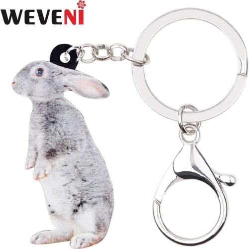 WEVENI Acrylic Easter Hare Bunny Rabbit Key Chains Keychains Ring Sweet Animal Jewelry For Women Girls Bag Purse Charms Gift New