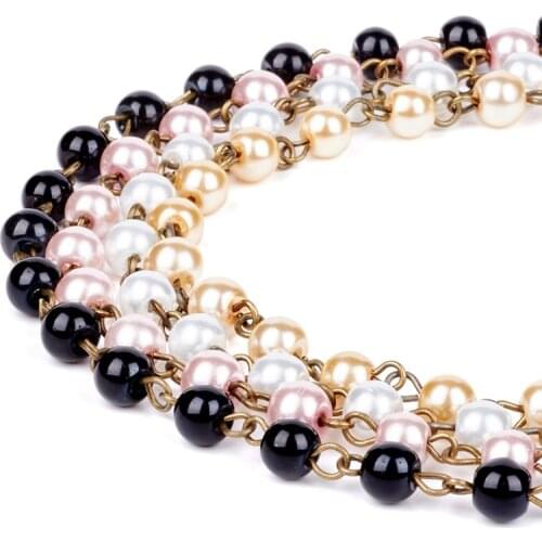 39.3" 6mm Handmade Round Glass Pearl Beads with Eyepins Chains for Necklaces Bracelets Making Jewelry Component Antique Bronze