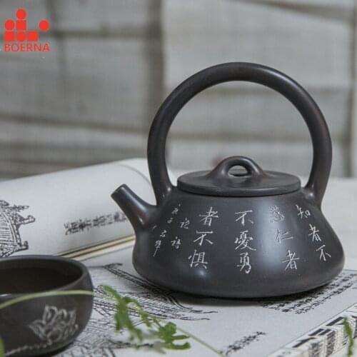 BOERNA Nixing teapot self produced and self sold raw material Dahongpao Handmade with Poems Carved Shipiao teapot exquisite