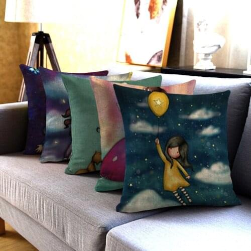 Fuwatacchi Cartoo Girl New Year Gift Style Cushion Cover Linen Pillows Case Sofa Cases Bed for Living Room Bed Pillows Covers