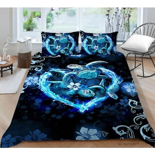Hot Style Soft Bedding Set 3d Digital Turtle Printing 2/3pcs Duvet Cover Set with Zipper Single Twin Double Full Queen King