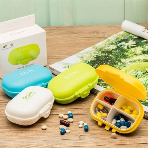1Pcs Pill Case 4 Grids Medicine Box Portable Folding Storage Container Pillbox Organizer Tablet Travel Drug Dispenser Splitters