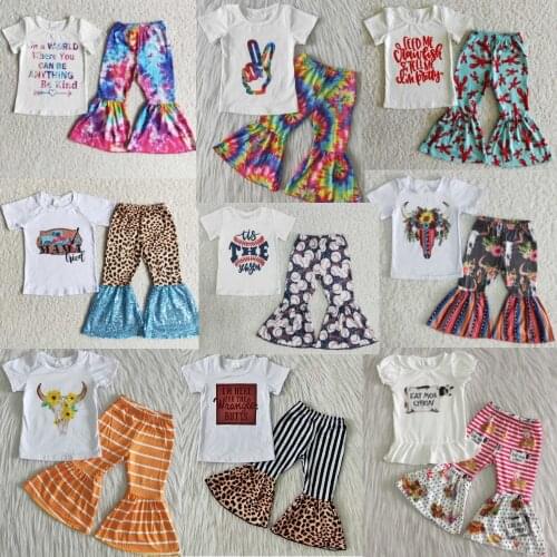 Hot Sale Kids Designer Clothes Girls Fashion Bell Bottom Outfits Boutique Baby Girls Clothing Fashion Wholesale Children Clothes
