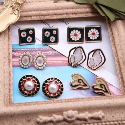 Oil Painting Geometric Earrings Flower Heart Round Sweet New Glaze Jewelry