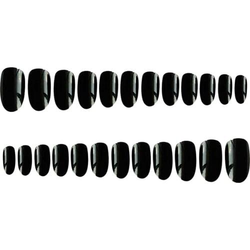 Pack Of 24pcs Press on Fake Nails, Black Solid Color Full Cover Medium Length