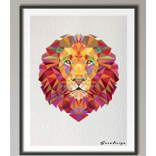 Low Poly Geometric Coral Lion Head Canvas painting wall Art Print Poster Pictures Living room Home Decoration wall hanging gifts