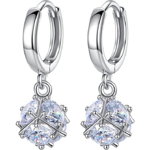 New 925 Silver Earrings Female Love Cube Earrings Geometric Inlaid AAA Zircon Short Earrings Earrings Female