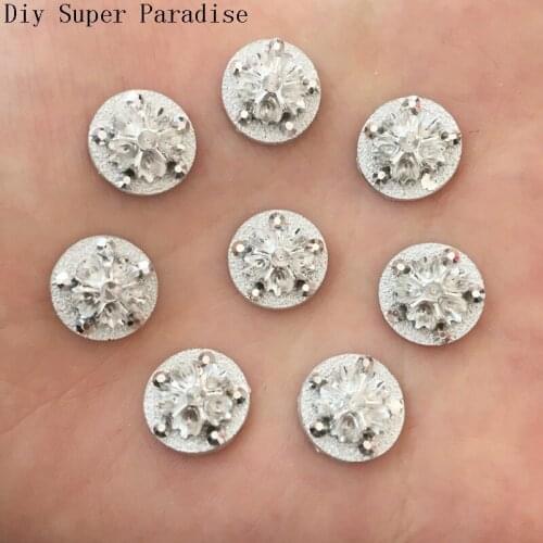 New DIY 80pcs 12mm AB Round Resin Stone Flatback Flower Wedding Buttons /silver F118