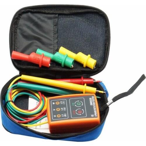 New 3 Phase Sequence Rotation Tester Indicator Detector Meter LED Buzzer with Portable Pouch TD-LED02