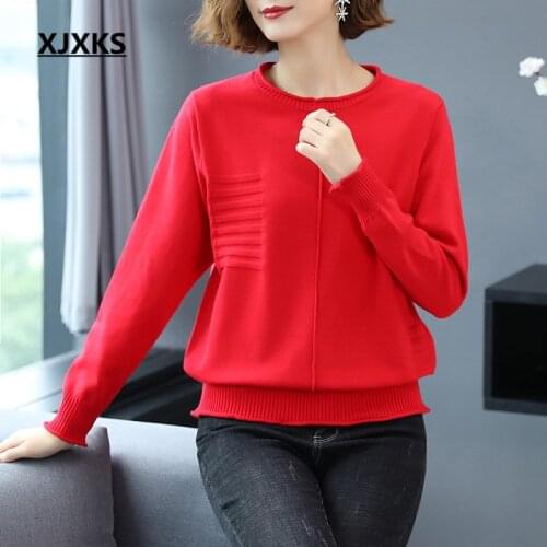 XJXKS Pure color casual women round neck sweater 2021 spring autumn new cashmere knitted sweater women pullover