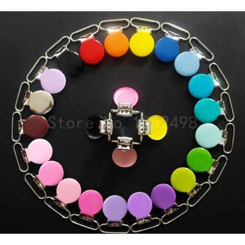 Wholesale 210 Pcs Enamel Round Metal Suspender Clips for Baby Pacifiers Holders 25mm Garment Clips