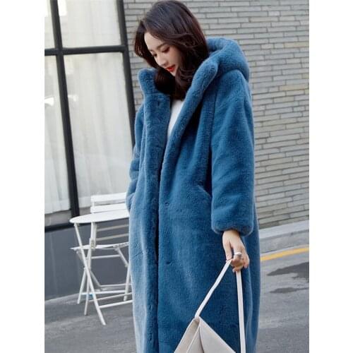 Autumn Winter Mink Women Faux Fur Coat Clothing Large Size Korean Furry Coat Streetwear Hooded Loose Thick Warm Long Coat f1997